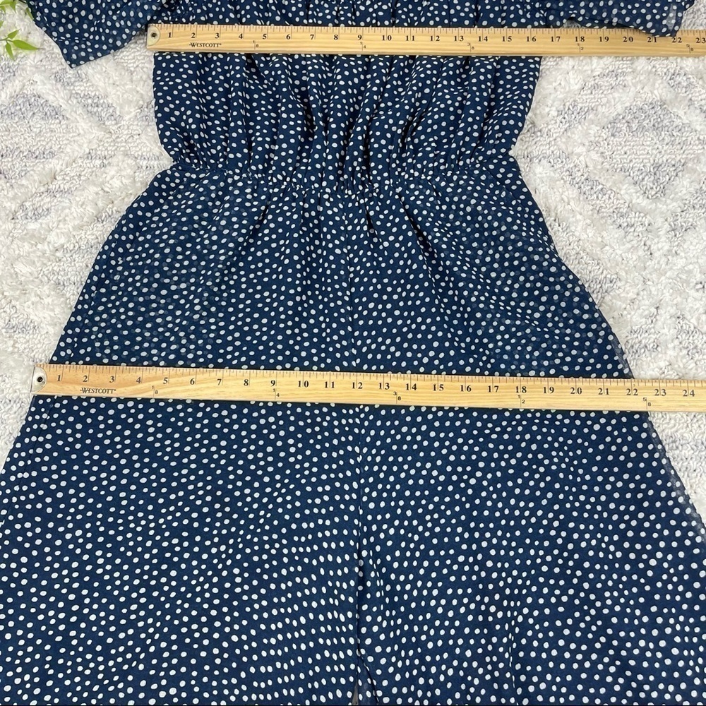 ZARA Sz S JUMPSUIT NAVY/WHITE FLOWING LONG POLKA DOT - Picture 11 of 15
